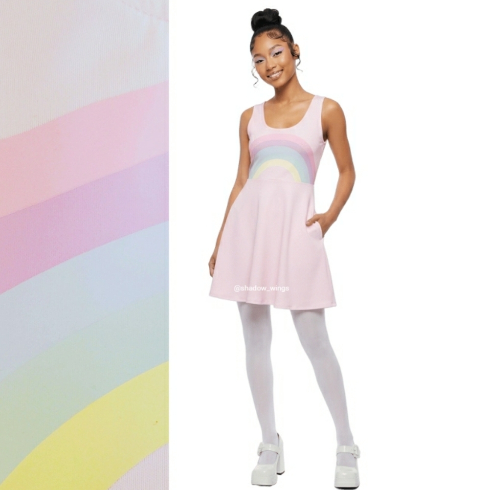 Hot Topic Sweet Society Pink Tank Dress with Pastel Rainbow - Junior's Large